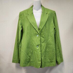 Vintage Chadwick's Blazer Jacket 12 Green Linen Cotton Summer Spring Pockets